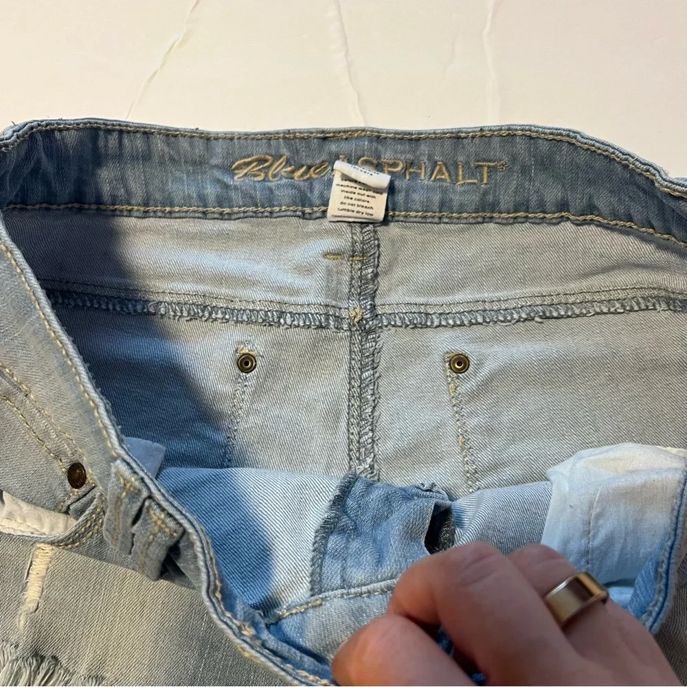 Blue Asphalt Light Wash Denim Distressed Shorts